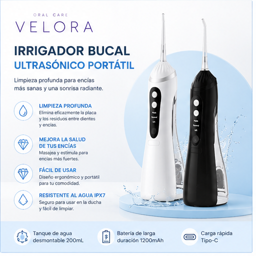 Irrigador Dental Portátil Velora - diseño inteligente