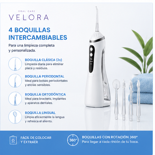 Irrigador Dental Portátil Velora - seguro para encías