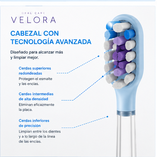 Cepillo Dental Eléctrico Velora - cabezal tecnología avanzada