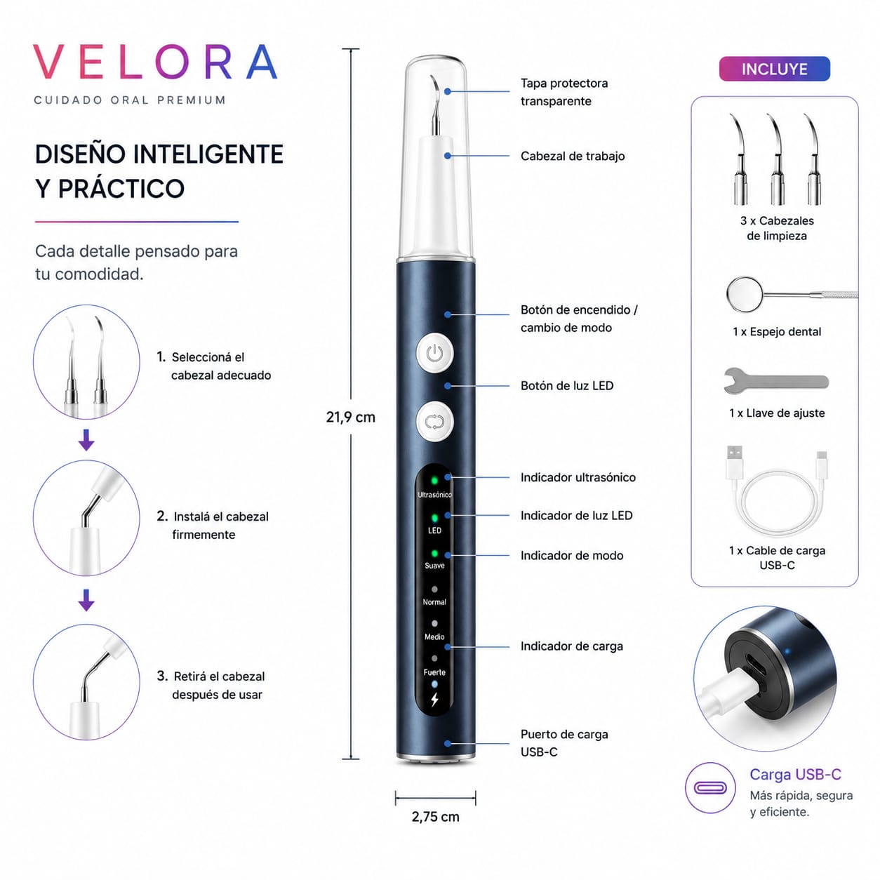 Limpiador Ultrasónico Velora - diseño inteligente