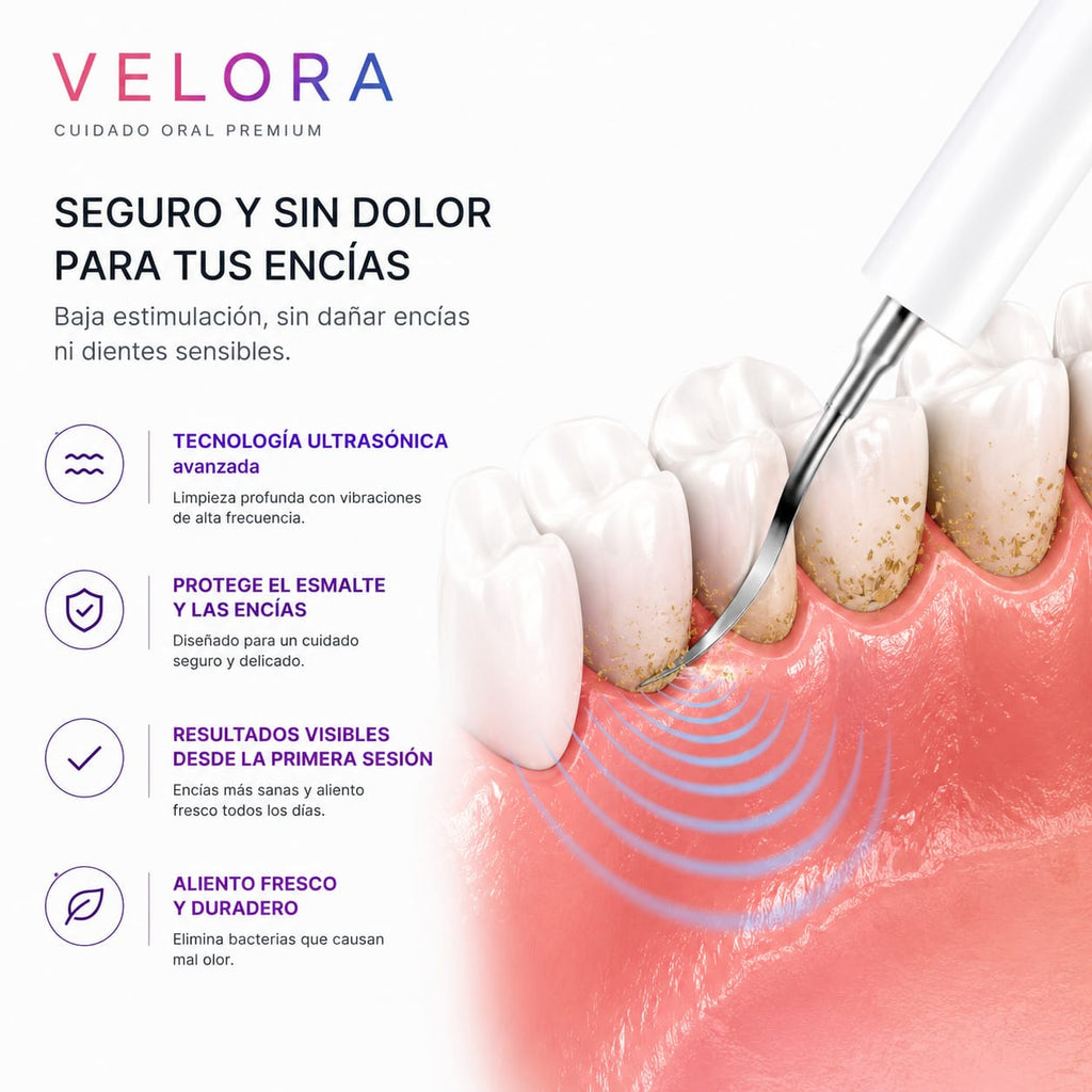 Limpiador Ultrasónico Velora - seguro para encías