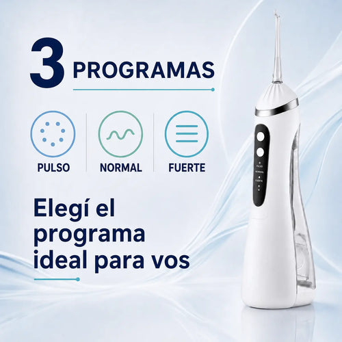Irrigador Velora con tres programas: Pulso, Medio y Fuerte